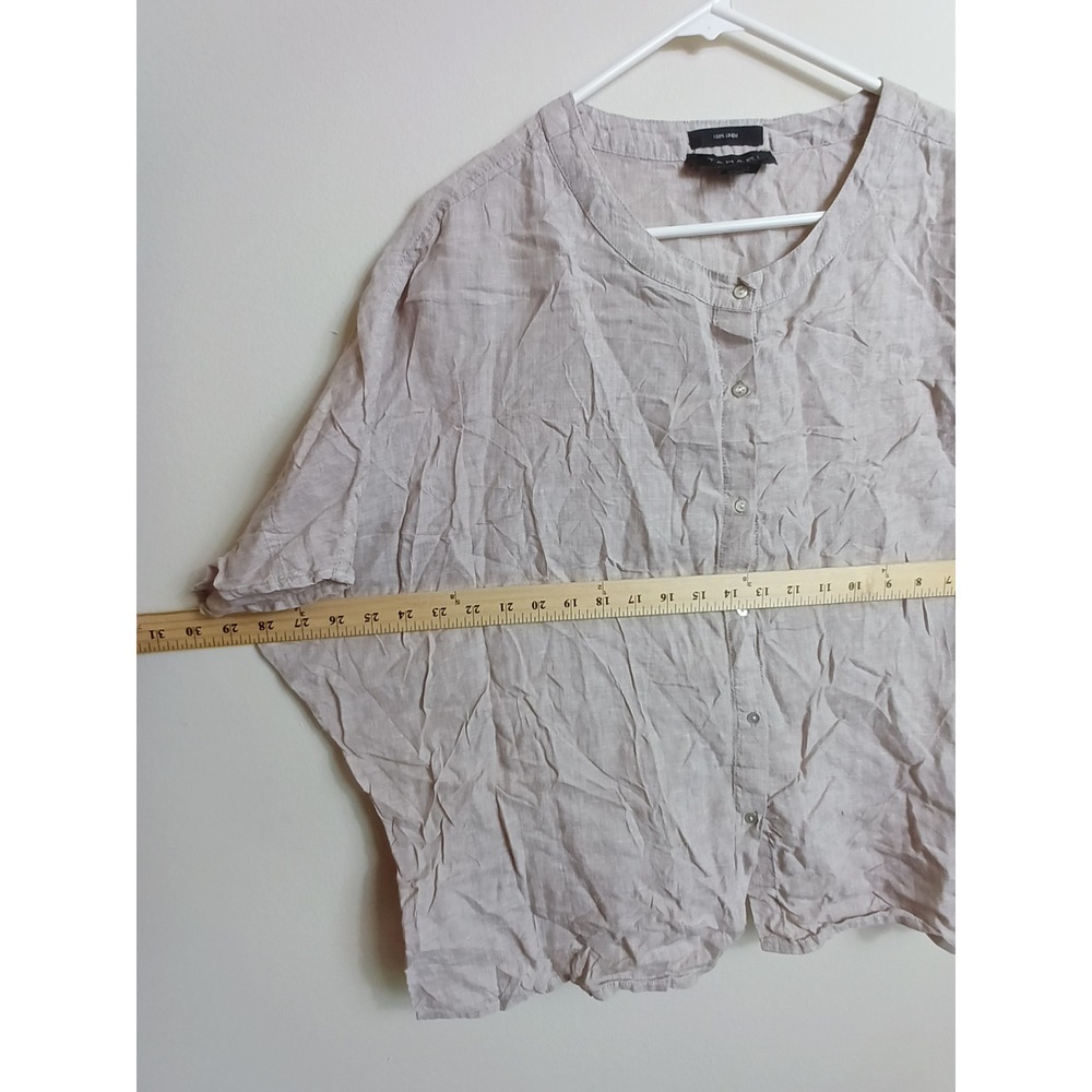 Tahari Linen Blouse Womens Small Beige Excellent Dolman Sleeve Button Up Top - Picture 5 of 6